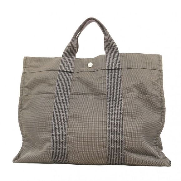 Hermes Tote Bag Her Line MM Canvas Gray Silver Hardware Men...